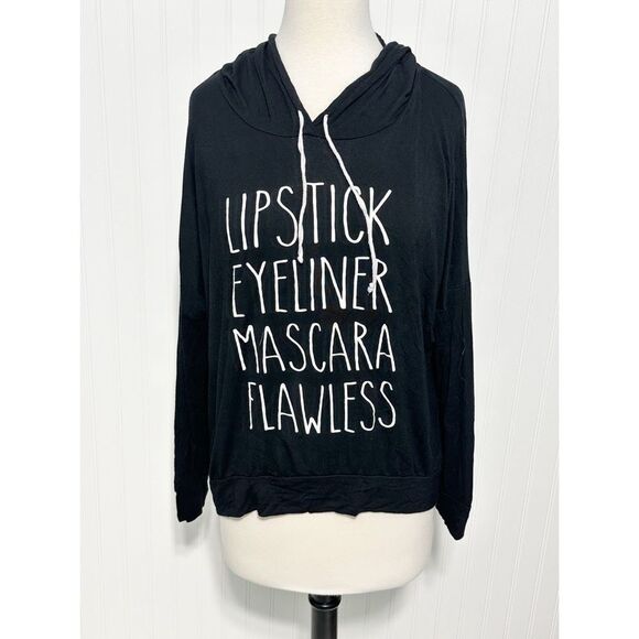 Electric Pink Tops - Electric Pink Womens Hoodie Long Sleeve Graphic Pullover Hoodie Black Size Large